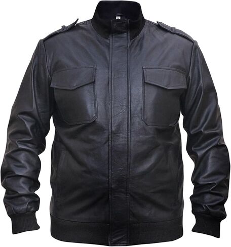 A-R✔ Men's Black Genuine Leather Jacket Original Lambskin Leather for Men Leather Bomber Jacket in Saudi Arabia