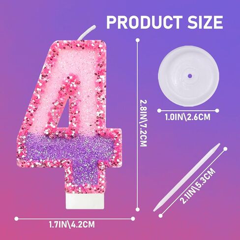 شموع أرقام عيد الميلاد للكيك، شموع أرقام Kpop الوردية والأرجوانية لتزيين الكيك، ديكور مثالي لحفلات أعياد الميلاد والذكرى السنوية للزفاف والاحتفالات الأخرى (4 شموع) in Kuwait