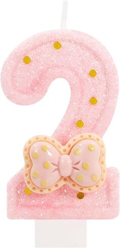 Pink Bow Birthday Candles - Cute Glitter Number 5 Candle for Sweet Theme Cake Topper, 5th Birthday Decorations Girl (Pink) in Kuwait