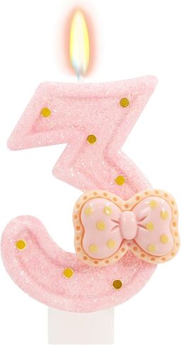 Pink Bow Birthday Candles - Cute Glitter Number 5 Candle for Sweet Theme Cake Topper, 5th Birthday Decorations Girl (Pink) in Kuwait