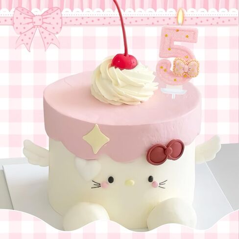 Pink Bow Birthday Candles - Cute Glitter Number 5 Candle for Sweet Theme Cake Topper, 5th Birthday Decorations Girl (Pink) in Kuwait