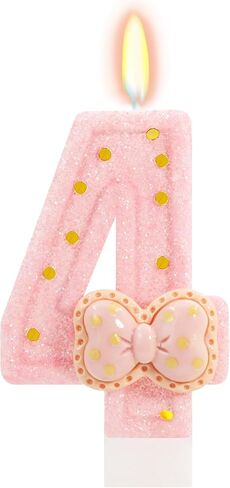 Pink Bow Birthday Candles - Cute Glitter Number 5 Candle for Sweet Theme Cake Topper, 5th Birthday Decorations Girl (Pink) in Kuwait