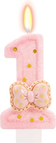 Pink Bow Birthday Candles - Cute Glitter Number 5 Candle for Sweet Theme Cake Topper, 5th Birthday Decorations Girl (Pink) in Kuwait