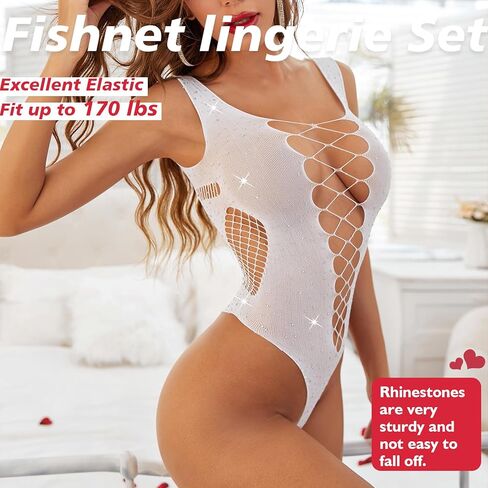 Sexy Lingerie For Women Naughty Sparkle Rhinestone Fishnet Lingerie Set Crotchless Erotic Mesh Rave Outfit Bodysuits in Saudi Arabia