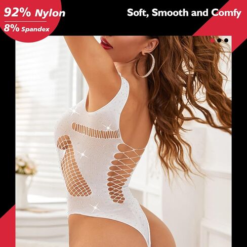 Sexy Lingerie For Women Naughty Sparkle Rhinestone Fishnet Lingerie Set Crotchless Erotic Mesh Rave Outfit Bodysuits in Saudi Arabia