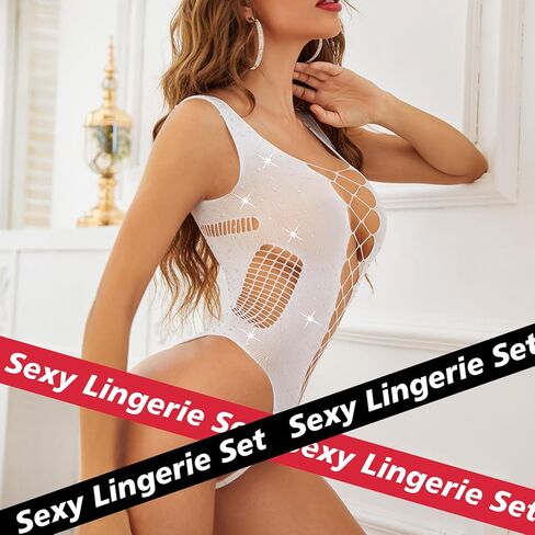 Sexy Lingerie For Women Naughty Sparkle Rhinestone Fishnet Lingerie Set Crotchless Erotic Mesh Rave Outfit Bodysuits in Saudi Arabia