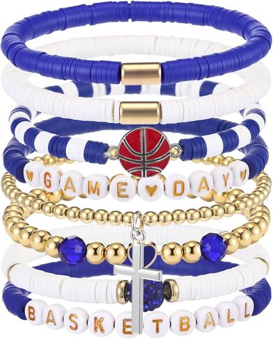 Landical 8 pcs Basketball Game Day Bracelets Heishi Clay Beaded Stretch Bracelets Basketball Mom Accessories Jewelry Gifts in Saudi Arabia