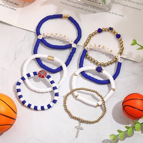 Landical 8 pcs Basketball Game Day Bracelets Heishi Clay Beaded Stretch Bracelets Basketball Mom Accessories Jewelry Gifts in Saudi Arabia