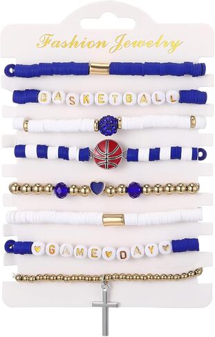 Landical 8 pcs Basketball Game Day Bracelets Heishi Clay Beaded Stretch Bracelets Basketball Mom Accessories Jewelry Gifts in Saudi Arabia