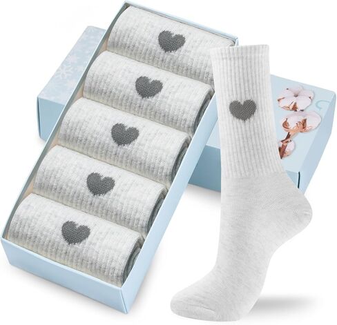 Corlap Women's Cute Cotton Crew Athletic Running Socks - Ankle High, Novelty Fun Heart Design 5-Pairs (Gift Box) in Kuwait