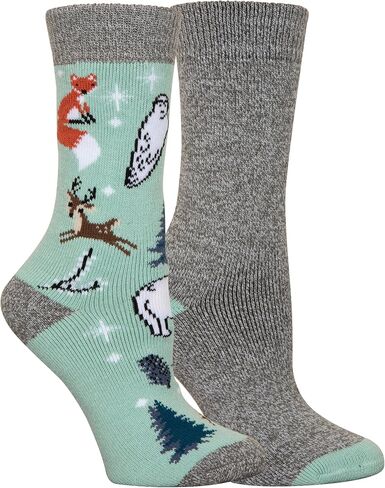 Columbia Woodland Animals Medium Weight Thermal Socks, 2 Pair, Lt Mint/Grey, One Size in Saudi Arabia