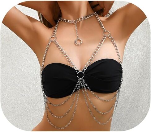 Summer Beach Metal Link Chain Bra Body Jewelry Sexy Multi-layered Crossover Harness Chest Chain Festival Bikini Waist Chain Body Jewelry for Women in Saudi Arabia
