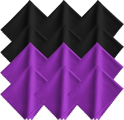 Microfiber Lens Cleaning Cloths - 12 Pack (6 Black + 6 Purple), 7x6 Inches, Individually Wrapped, Reusable, Lint-Free for Eyeglasses, Glasses, Phone Screen,Camera Lens, Watches & Electronics in Saudi Arabia
