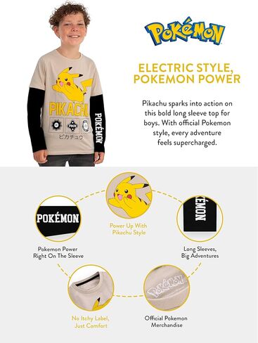 Pokemon Shirt, Pikachu Boys T Shirt, Long Sleeve Kids Tshirt, Fun Pikachu Boys Tee Shirts in Saudi Arabia