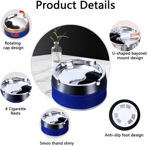 Stainless steel sealed living room household rotating ashtray, simple and stylish,blue in Saudi Arabia