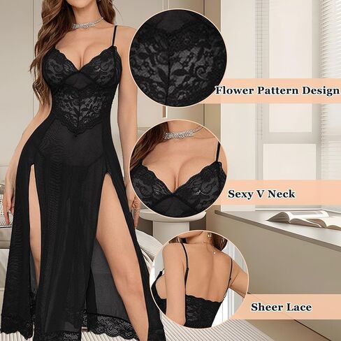 Cheetah Print Lace Chemise Nightgown V Neck Satin Sleep Dress with Thigh High Slit Womens Sexy Lingerie in Saudi Arabia