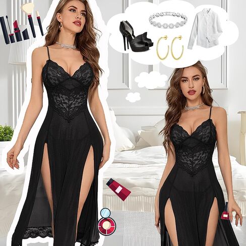 Cheetah Print Lace Chemise Nightgown V Neck Satin Sleep Dress with Thigh High Slit Womens Sexy Lingerie in Saudi Arabia