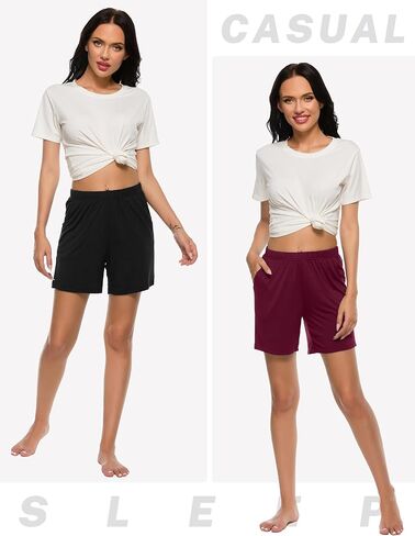 JINSHI Womens Pajama Shorts Soft Comfortable Lightweight Elastic Drawstring Modal Pajama Bottoms Lounge Shorts with Pockets in Saudi Arabia