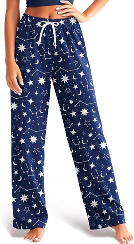 Pajama Pants Women Soft Comfy Casual Long Pj Bottoms Cute Blue Star Lounge Sleep Pants with Pockets & Drawstring in Saudi Arabia