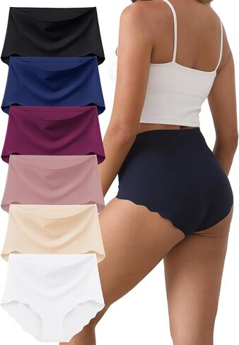 Womens Underwear, Seamless Underwear for Women, No Show Full Coverage Panties, Scalloped Edge, No Roll Down, Size M, Multicolor, 6-Pack in Saudi Arabia