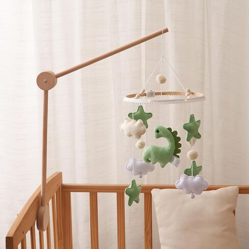 Dinosaur Baby Crib Mobile | Boys Nursery Decoration | Wooden Mobile for Crib | Dinosaur w/Bells Nursery Mobile Theme | Newborn Baby Stuff | Baby Shower Gift for Boys & Girls | Easy Assembly & Durable in Kuwait
