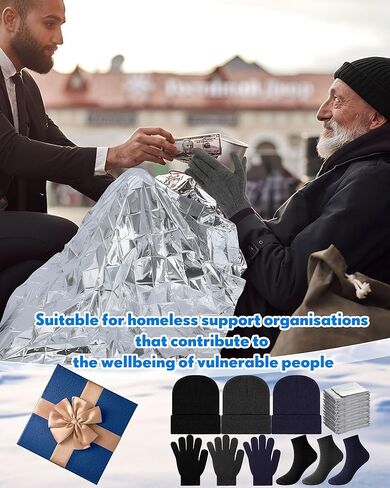 120 Pcs Homeless Care Package Supplies Bulk Winter Beanie Hat Glove Sock Set with Emergency Blanket for Survival in Saudi Arabia