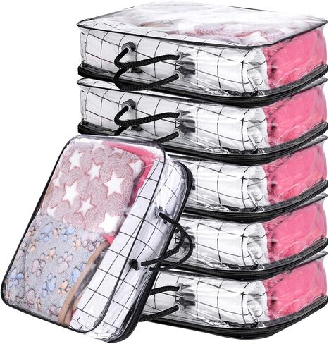 6 Pcs Large Clear Travel Packing Cube, See-Through PVC Organizer, Vinyl Zippered Storage Bags Multipurpose Pouch with Handle for Suitcase Pants, Cashmere, Sweaters Shirts Dress Storage in Saudi Arabia