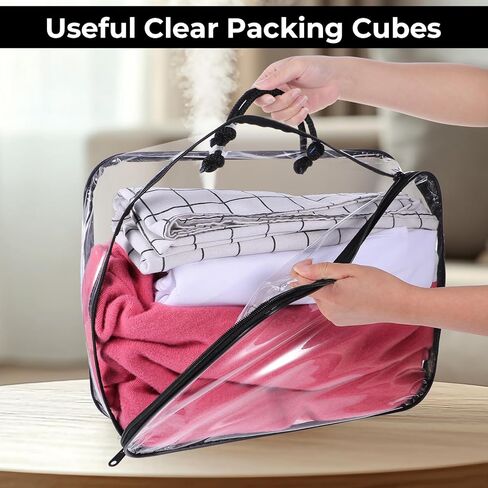 6 Pcs Large Clear Travel Packing Cube, See-Through PVC Organizer, Vinyl Zippered Storage Bags Multipurpose Pouch with Handle for Suitcase Pants, Cashmere, Sweaters Shirts Dress Storage in Saudi Arabia