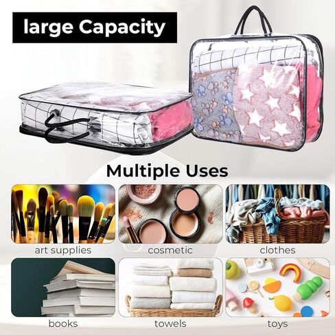 6 Pcs Large Clear Travel Packing Cube, See-Through PVC Organizer, Vinyl Zippered Storage Bags Multipurpose Pouch with Handle for Suitcase Pants, Cashmere, Sweaters Shirts Dress Storage in Saudi Arabia