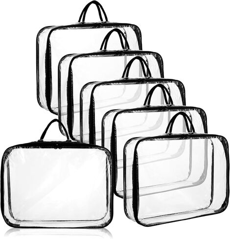 6 Pcs Large Clear Travel Packing Cube, See-Through PVC Organizer, Vinyl Zippered Storage Bags Multipurpose Pouch with Handle for Suitcase Pants, Cashmere, Sweaters Shirts Dress Storage in Saudi Arabia