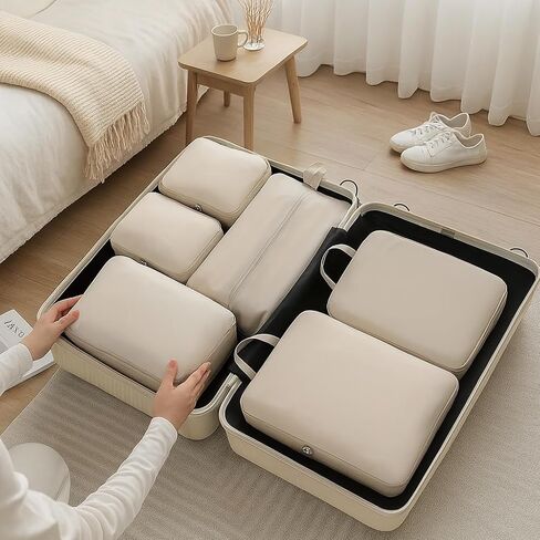 6-Piece Travel Compression Packing Cube Set - Lightweight Luggage Organizer Bags for Clothing Sorting - Durable Washable Storage Pouches for Suitcases in Saudi Arabia
