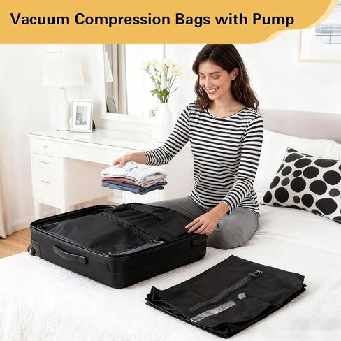 2 Pack Vacuum Seal Bags for Clothing, Travel Vacuum Bags with Pump, Reusable Compreesion Storage Bags luggage & Closet, Portable Space Save Bag, Waterproof & Durable in Saudi Arabia
