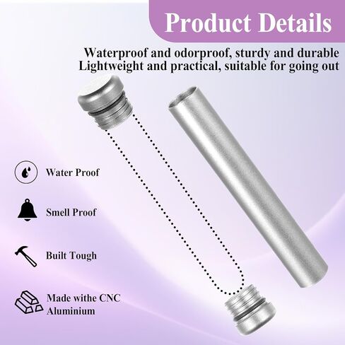 2 قطعة حاوية أنبوب معدنية، حامل أنبوب تخزين ألومنيوم محمول، صندوق تخزين سفر خفيف الوزن مقاوم للماء لجيب المحفظة أثناء السفر في الهواء الطلق، 4.5 بوصة in Kuwait