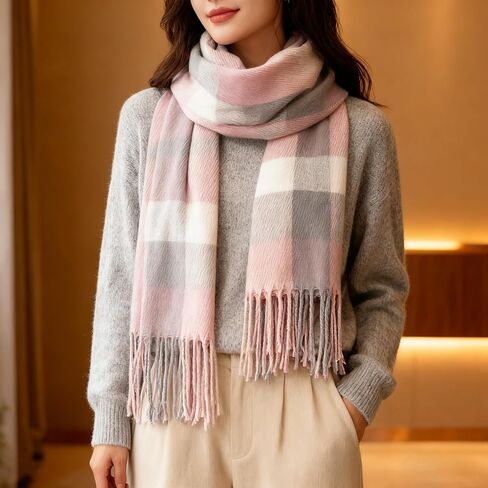 Lightweight Ultra-Soft Scarf,Women's Plaid Winter Wrap,Oversized Cashmere Feel Shawl For Cold Weather Fashion Accessory Pink in Saudi Arabia