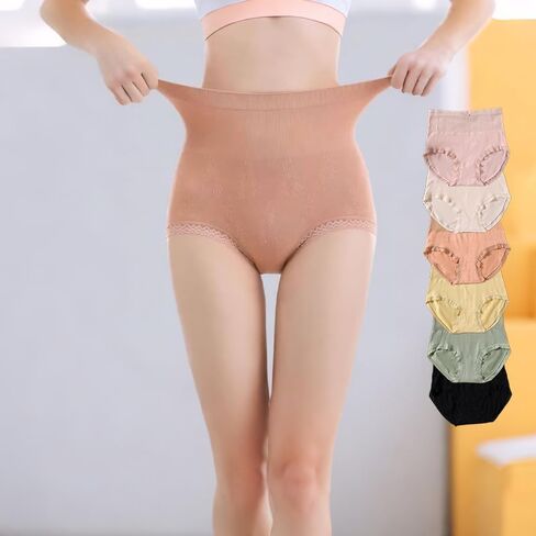6 Pcs Lace Trim Women Briefs, Plus Size High Rise Soft Stretch Full Coverage Underwear Panties for Daily Wear in Saudi Arabia