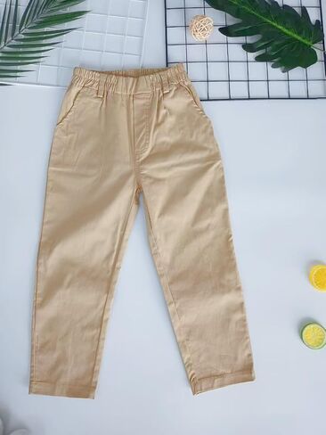 Boys Chino Pants 2-Pack–Soft Stretch Cotton Trousers with Elastic Waist & Drawstring Casual School for Kids 5-9 Years in Saudi Arabia