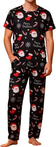 Mens Christmas Pajamas Set Xmas Pjs Short Sleeve Men Santa Claus Sleep Shirts + Pajama Pants S-XXL in Saudi Arabia