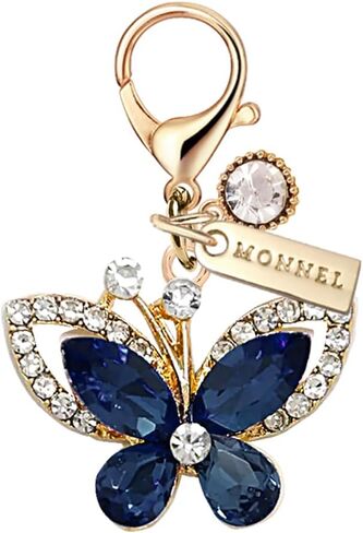 MC593 Little Crystal Butterfly Lobster Clasp 3D Charm for Women with Velvet Bag (Dark Blue,1 Piece) in Saudi Arabia