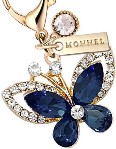 MC593 Little Crystal Butterfly Lobster Clasp 3D Charm for Women with Velvet Bag (Dark Blue,1 Piece) in Saudi Arabia