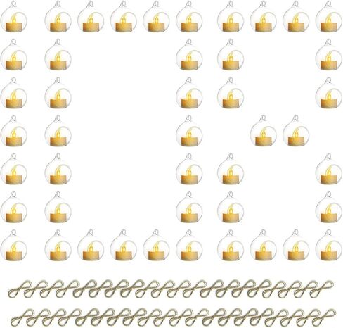 NUPTIO Hanging Glass Globe with Candles: Set of 12 Tealight Candle Holders with LED Tea Lights - 2.36 inch Bulk Clear Votive Candleholders for Party Wedding Birthday Shower Celebration Tree Decoration in Kuwait