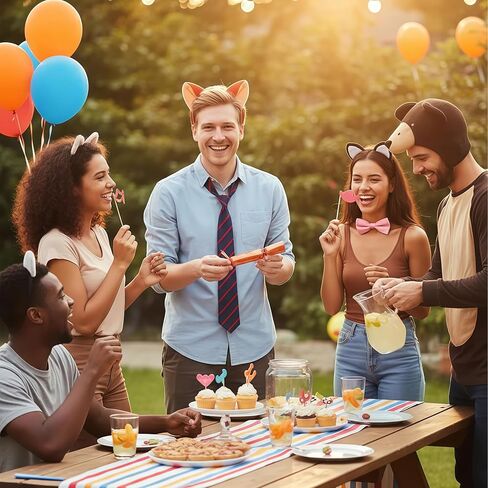 قطعتان من إكسسوارات أزياء الثعلب وعصابة رأس على شكل آذان الثعلب وربطة عنق مخططة باللون الأزرق الداكن لحفلات الهالوين على شكل حيوانات in Kuwait