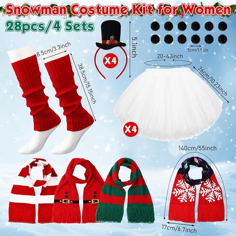 Newcotte 28 Pcs Christmas Snowman Costume Outfit Accessories for Women Snowman Hat Headbands Scarf Tutu Skirt Leg Warmer Pom Pom Ball in Saudi Arabia