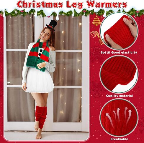 Newcotte 28 Pcs Christmas Snowman Costume Outfit Accessories for Women Snowman Hat Headbands Scarf Tutu Skirt Leg Warmer Pom Pom Ball in Saudi Arabia