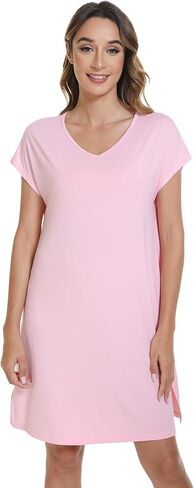 WiWi Viscose from Bamboo Nightgowns for Women Short Sleeve Pajama Dress V-neck Summer Night Shirts S-XXL in Saudi Arabia