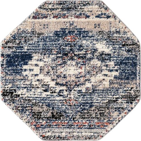 Rugs.com سجادة مجموعة Tucson - سجادة منخفضة زرقاء مثمنة بطول 4 أقدام مثالية لغرف المعيشة والمطابخ والمداخل in Kuwait