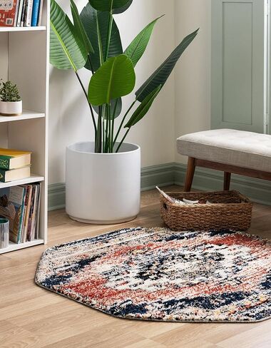 Rugs.com سجادة مجموعة Tucson - سجادة منخفضة زرقاء مثمنة بطول 4 أقدام مثالية لغرف المعيشة والمطابخ والمداخل in Kuwait