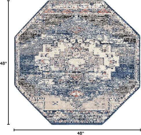 Rugs.com سجادة مجموعة Tucson - سجادة منخفضة زرقاء مثمنة بطول 4 أقدام مثالية لغرف المعيشة والمطابخ والمداخل in Kuwait