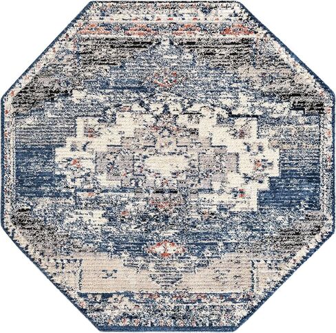 Rugs.com سجادة مجموعة Tucson - سجادة منخفضة زرقاء مثمنة بطول 4 أقدام مثالية لغرف المعيشة والمطابخ والمداخل in Kuwait