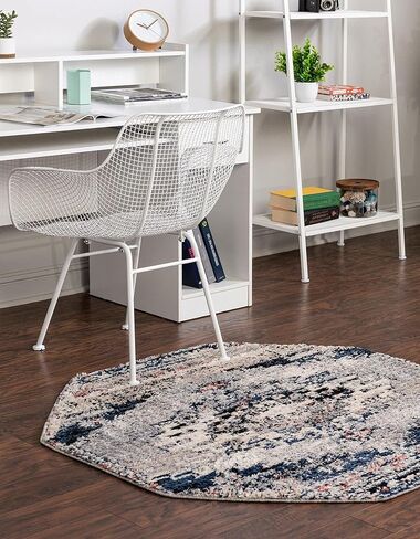 Rugs.com سجادة مجموعة Tucson - سجادة منخفضة زرقاء مثمنة بطول 4 أقدام مثالية لغرف المعيشة والمطابخ والمداخل in Kuwait