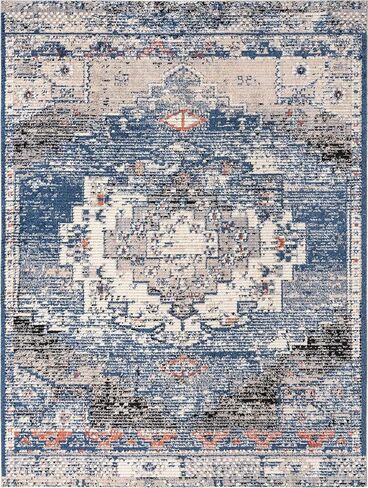 Rugs.com سجادة مجموعة Tucson - سجادة منخفضة زرقاء مثمنة بطول 4 أقدام مثالية لغرف المعيشة والمطابخ والمداخل in Kuwait